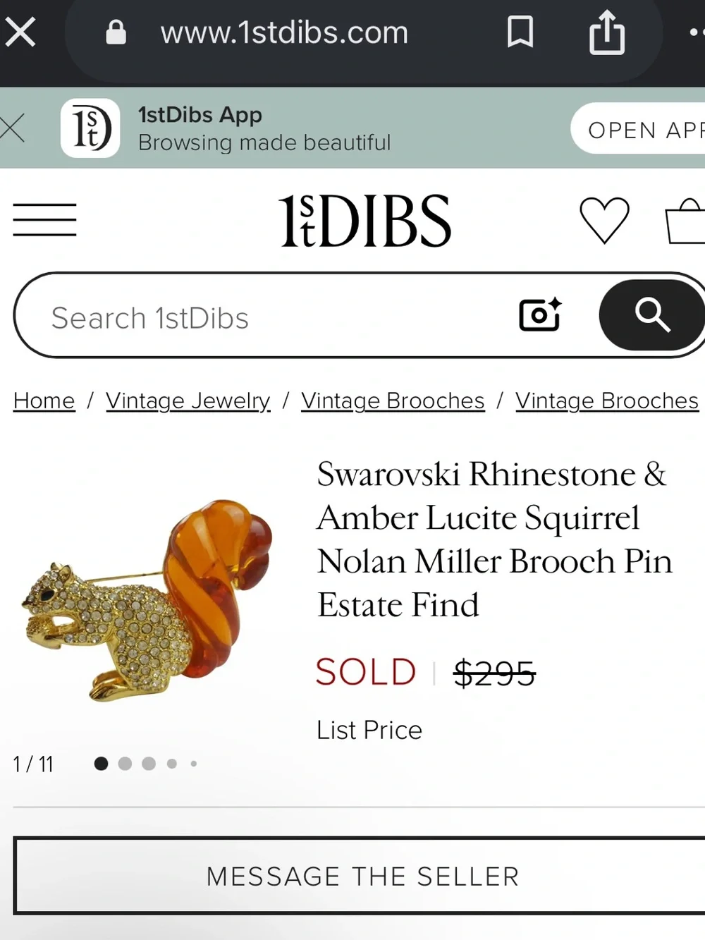 Swarovski Rhinestone & Amber Lucite Squirrel Nolan Miller Brooch Pin - Picture 10 of 10